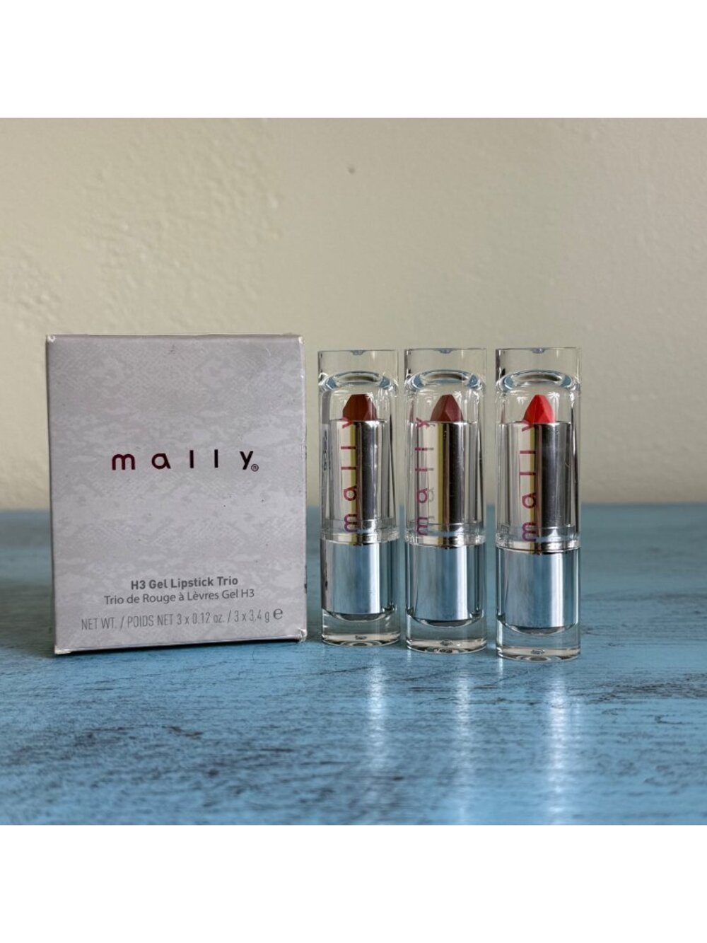 Mally Beauty H3 Gel Lipstick Trio Set of 3 New in Box Buff, Coraline, & Sheerly